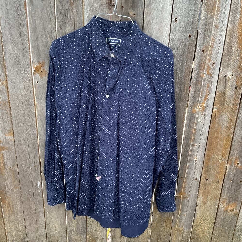 Club Room Men's Navy Blue w/ Small Pin Dots Long Sleeve Sz XXL